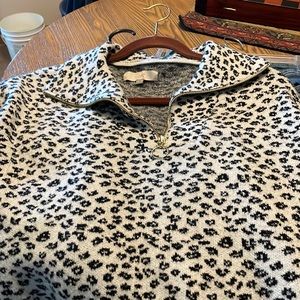 Leopard print pull on zip up sweater Loft